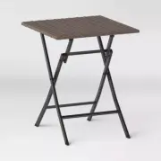 All-Weather Wicker Square Folding Outdoor Portable Side Table Light Brown - Room
