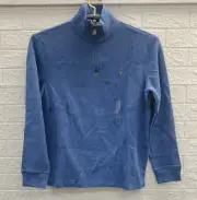 New Polo Ralph Lauren Estate Rib 1/4 Zip Long Sleeve Shirt Blue Size Medium