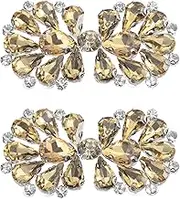 uxcell 2Pcs Rhinestone Crystal Applique, Rhinestone Iron on Patch, Bow Hot Fix Crystal Sewing Applique for Bridal Sash Wedding Dress Shoes Bags, Champagne