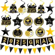 34Pcs Graduation Decorations 2025 Pre-Assembled Hanging Swirls 2025 GRAD Bann...