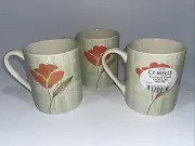 Corelle Coordinates Textured Floral Stoneware Coffee Mugs Cups Set Of 3