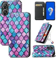 [MUBBAR] Colorful Magnetic Phone Shell Compatible with Asus Zenfone 9 Zenfone9 Cover Fashion Non-Slip Card Slot Wallet Clip Stand Holder Protection Leather Housing (1,Asus Zenfone 9)