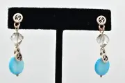 Brighton Vintage Dangle Earrings Silver Tone Blue Abalone Shell Crystal NWT 9L