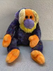 Ty Beanie 12” BUDDY Plush BANANAS the Monkey. Ty-Dye Tylon. Orange. Purple.