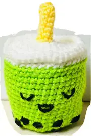 Grn Boba Thai tea cup Drink Crochet Doll PLUSH STuffed Amigurumi handmade figure