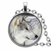 WOLF WINTER SNOW HEAD charm pendant 20" Sterling 925 Silver plate necklace Gift