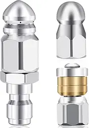 3 PCS Sewer Jetter Nozzle for Pressure Washer, Rotating Button Nose Jet Nozzle Stainless Steel Drain Cleaning Tips for Power Washer, Rotating Flat Jetting Nozzle and Drain Jet Hose Nozzle, 5000 PSI