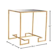 SAFAVIEH Side Table 24" H X 24.1" W, Square Glass Top Material Metal Frame Gold