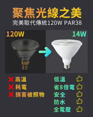 舞光 LED防水投射杯燈 PAR38 14W 黃光(暖白)3000K 戶外室內兩用 (7.7折)