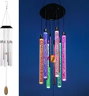 Solar Wind Chimes for Outside, DesGully 6 LED Tubes Color Changing Outdoor Clearance Unique Garden Decor Colorful Patio, Gifts for Her/Him (37" Long)