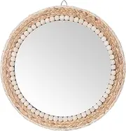 SWTHONY 15 Inch Boho Round Hanging Wall Mirror Decorative Rattan Circle Wall Mounted Mirror for Farmhouse, Living Room, Bedroom, Bathroom