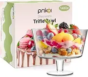 Prikoi 148oz Trifle Bowl with Pedestal, Modern Glass Round Party Dessert Display Stand for Ice Cream Cake, Salad, Fruit, and DIY,2025 Thickened Version
