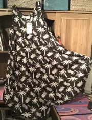 NWT EXIST TROPICAL BLACK WHITE PALM TREE PINEAPPLE PRINT FLOATY SWING DRESS OSFA