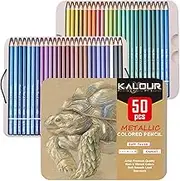 KALOUR 50 Piece Metallic Colored Pencils for Adult Coloring,Soft Core with Vibrant Color,Ideal for Drawing Blending Sketching Shading,Coloring Pencils for Adults Kids Beginners