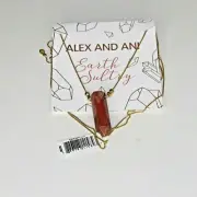 ALEX & ANI EARTH SULTRY RED JASPER .925 STERLING SILVER 14K GOLD PLATED NECKLACE