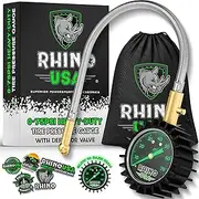 Rhino USA Heavy Duty Tire Pressure Gauge (0-75 PSI) - Certified ANSI B40.1 Accurate, Large 2" Easy Read Glow Dial, Premium Braided Hose, Solid Brass Hardware, Best for Any Car, Truck, Motorcycle, RV