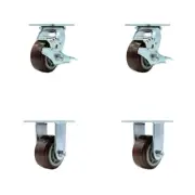 Tool Box Caster Wheel Set – 4 Inch Maroon Polyurethane Swivel Casters – SCC
