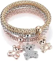[Gifti] Teddy Bear Charms Popcorn Bracelet Stack - Gold Rose and Silver