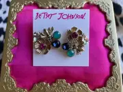 Betsey Johnson Tortifly Bee Bug Fly Gold Flower Pink Crystal Cluster Earrings