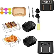 Azragon Ninja Dual Air Fryer, Stainless Steel Racks, Heat-Insulated Clip, Oil Brush, Sausage Skewers,Cake Boxes, and Oven Shelf. (20pcs-1)
