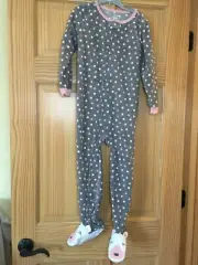 New Carter's Bear Fleece Pajama PJs 1pc Girl Sleeper Footie Gray Dots 5T