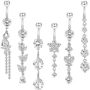 [YOVORO] 3PCS 14G 316L Stainless Steel Belly Button Rings for Women Navel Rings Barbell Dangle Flower CZ Body Piercing