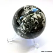 50mm (2") Natural Mineral Crystal Black Zebra Marble Rock Sphere - Collectors