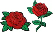 Red Rose Sweet Embroidered Iron On Patch Valentine Applique Flower Cartoon Cute Decoration Jean Jacket
