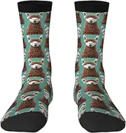 [pvinnk] Alpaca Llama Print Adult Long Thick Socks Unisex Crew Socks For Men Womenfor Workouts Sports Socks, 2 Black-1, One Size