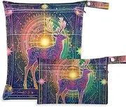Bohemian Colored Tarot Astrological Deer zippered waterproof bag 2 Pack travel essentials for baby with handles for travel, baby diapers