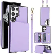 SLLMYYX for Samsung Galaxy S23 Ultra Case with RFID Blocking Card Holder Crossbody Lanyard Strap Leather Wallet Case with Magnetic Clasp Protective Cover for Galaxy S23 Ultra, Violet
