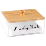Acrylic Laundry Sheet Holder with Bamboo Lid, Laundry Detergent Sheet Contain...