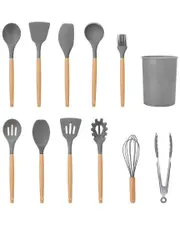 Fresh Fab Finds 11pc Silicone Utensil Set with Heat-Resistant Wooden Handle