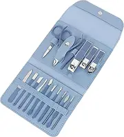16pcs Carbon Steel Manicure Set Nail Clippers Eyebrow Scissors Cuticle Nippers Pedicure Kit for Home Office Salon Family (Sky Blue)
