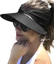 [CHIWUTECH] Sun Visor Hat for Women,Summer Beach Hats Foldable,Wide Brim, Ponytail,Fashion Sun Shade UV Protection Soft Hat for Outdoor