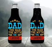 DAD The Legend Stubby Holder Zip Up Bottle Cooler Collapsible