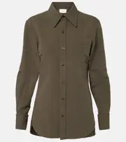 [Saint Laurent] Saint Laurent Cassandre cotton and linen shirt UK 6 green