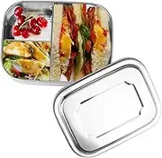 Htselere Stainless Steel Lunch Box, Leak-Proof Bento Box, Environmentally Friendly Lunch Box with 3 Compartments for Children and Adults (Silver 800ml)