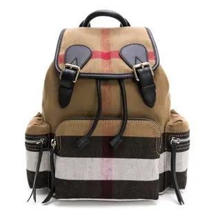 BURBERRY The Rucksack Canvas格紋拼皮革中款後背包