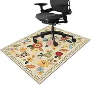 Office Chair Mat for Hardwood & Tile Floor 36"x48",Boho Beige Floral Farmhouse Vintage Computer Rolling Chairs Mat Carpet,Under Desk Non Slip Gaming Rug Low-Pile Rubber Backing Protector Mat