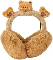 [Goodangie00] Cute Bear Earmuffs Winter Warm Fluffy Faux Fur Foldable Earmuffs Covers for Toddler Girls Boys Kids Women Outdoor Plush Ear Warmer(Brown)