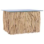 Coffee Table with Glass Top 66x66x40 cm Solid Teak Wood vidaXL