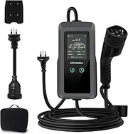 Type 2 EV Charger 110-240V, 7.6M Cable, 8A-16A Adjustable, LED Display, with 10A to 15A Adapter, Compatible with Tesla Model Y/3, BYD/MG/Polestar/Kia and Other PHEV/BEV