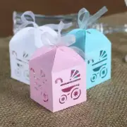 100x Baby Carriage Baby Shower Favour Boxes | Gift Box Macaroon Cookie Candy Box