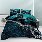 Black Marble Comforter King Turquoise Blue Bedding Set 3 Pcs Marble Stone Natural Theme Artwork Abstract Comforter Super Soft Cozy Black Bed in A Bag with Comforter and Sheet Set