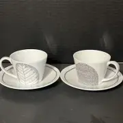 Set Of 2 Crate & Barrel Julia Rothman "LEIF" Cups & Saucers HTF EUC