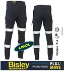 BISLEY FLEX&MOVE -4 PACK- TAPED STRETCH DENIM CARGO CUFFED WORK PANTS - BPC6335T