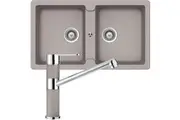 Abey Schock Typos Double Bowl Sink & 400456 Kitchen Mixer Tap Concrete TN200TC