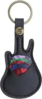 SING F LTD Guitar Pick Holder Leather Keychain with 5PCS Guitar Picks Mini Guitar Shape Plectrums Pack Case Keyring for Guitar Lovers Men Women Black