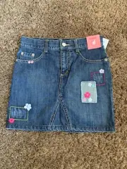 Gymboree Girls Jean Skirt Sz. 9 Patches Adjustable Waist Blue Denim Skort NWT!